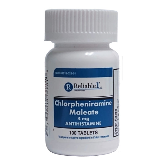 Reliable Laboratories 1 Chlorpheniramine Maleate 4mg 100 Tablets (1 Bottle) Medicine & Drugs Pasteur Pharmacy