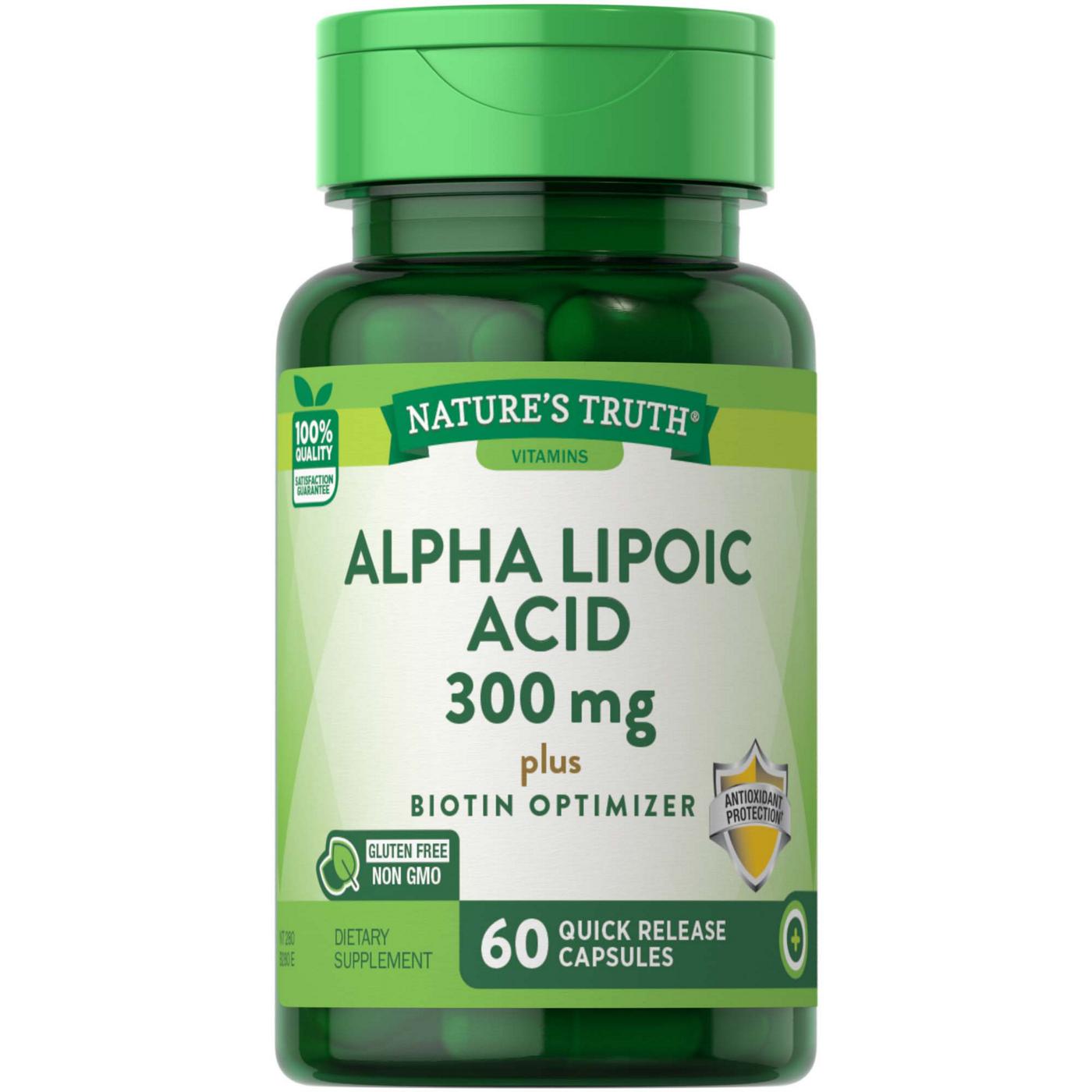 Nature's Truth Alpha Lipoic Acid, Plus Biotin Optimizer, 600 Mg, Quick Release Capsules Vitamins & Supplements Pasteur Pharmacy