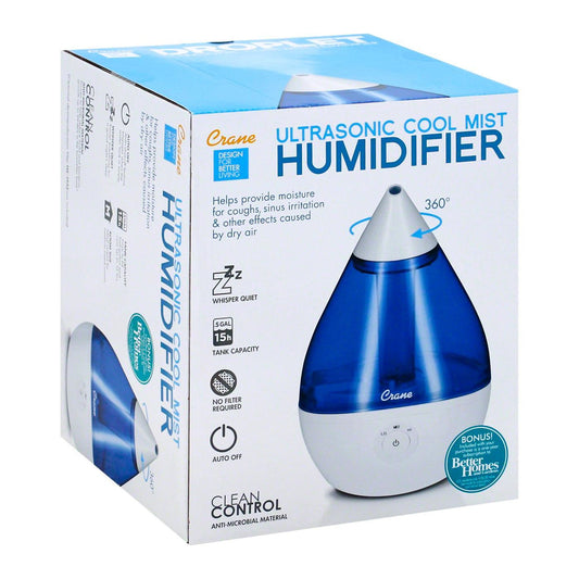 Crane Droplet Ultrasonic Cool Mist Humidifier - Blue/White Humidifiers Pasteur Pharmacy