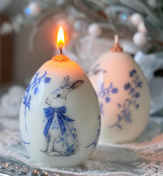 1 pc Vintage Easter Egg Bunny Candle: Spring Rabbit Decor - Easter Blue Floral gift Christmas Decoration Fragrant Nest