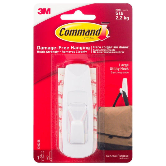 Command Large Utility Hook, White, 1 Hook & 2 Strips – Damage-Free Wall Hanging, Holds up to 5 lbs Utility Hooks Pasteur Pharmacy