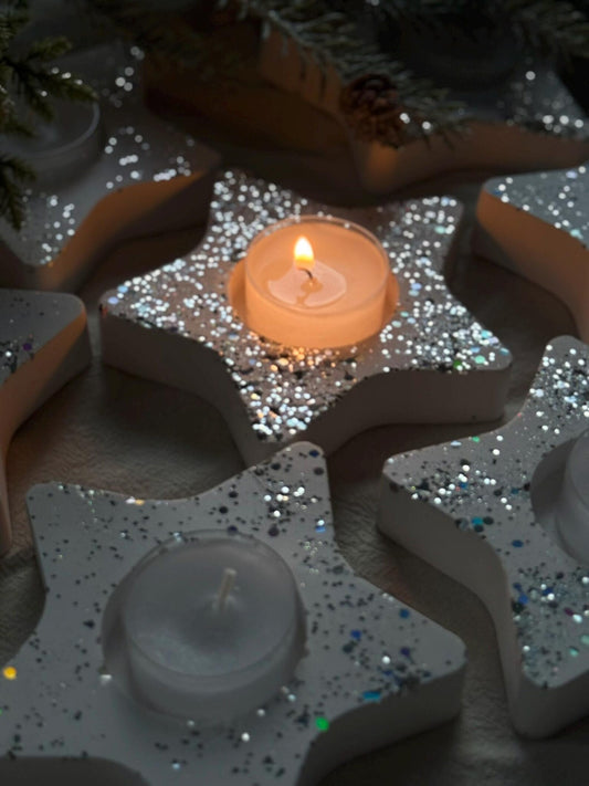 Gift set of 3 Glitter Star Tealight Holder | Holiday Table Decor | Party Favor | Christmas Gift Idea for coworker | table centerpiece Christmas Decoration Fragrant Nest