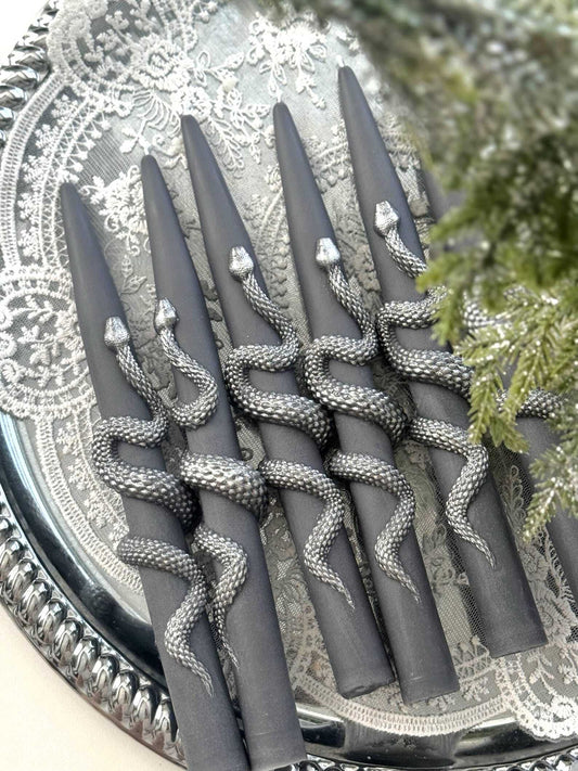 Light gray Snake Taper Candles Set of 2 | Christmas gothic Decor, fall candle Christmas Decoration Fragrant Nest