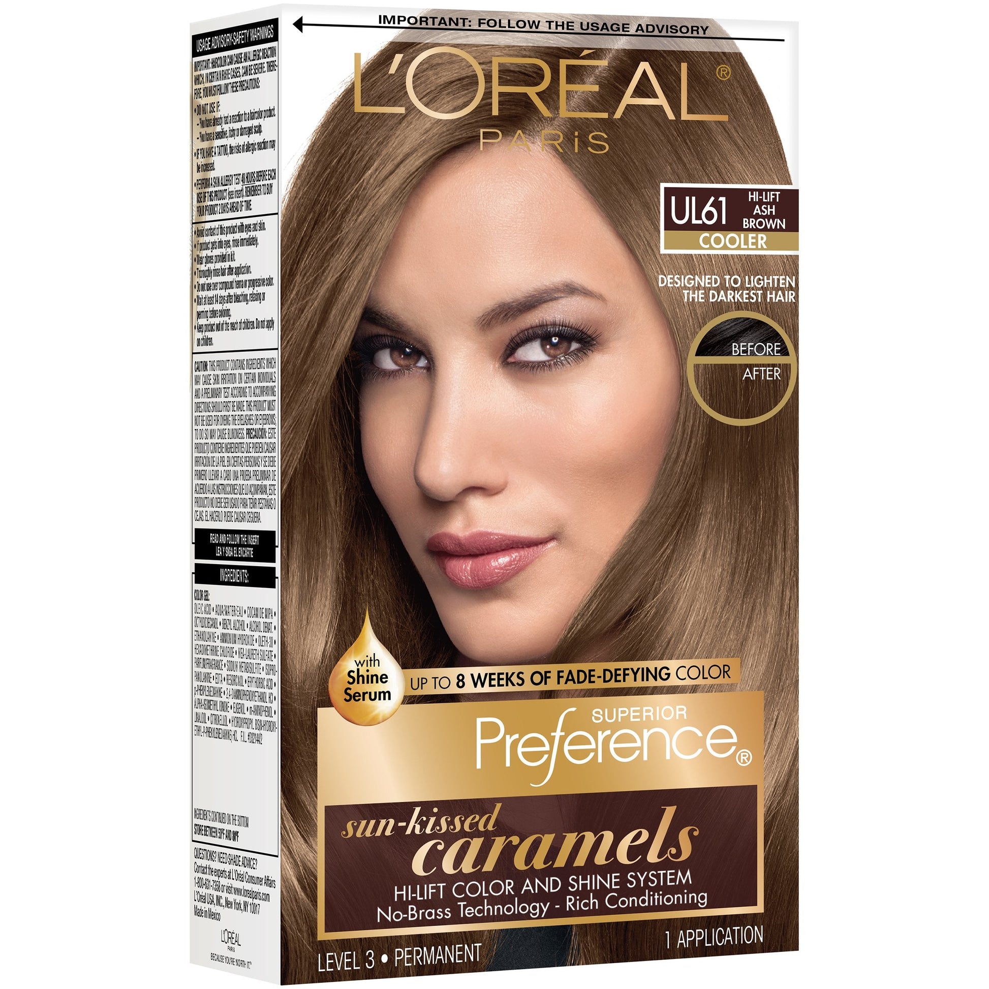 Superior Preference L'Oreal Paris Fade-Defying Shine Permanent Hair Color, UL61 Ultra Light Ash Brown, 1 Kit Hair Color Pasteur Pharmacy