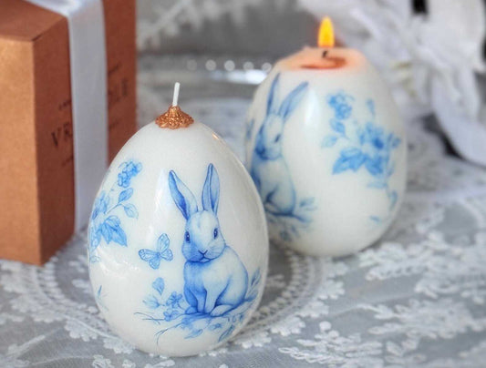 1 pc Vintage Easter Egg Rabbit Candle: Spring Bunny Decor - Easter Blue Floral gift Christmas Decoration Fragrant Nest