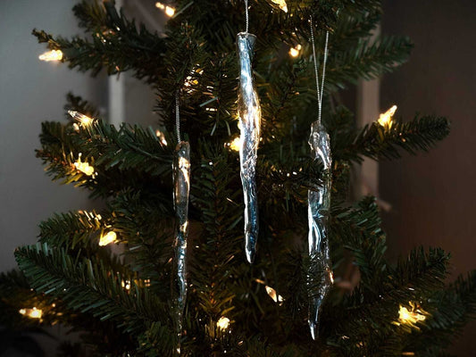Set of 3 Icicle Christmas Ornaments: Realistic Ice Look, Winter Holiday Decor Christmas Decoration Fragrant Nest