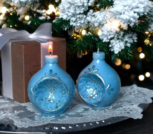 Blue Christmas Candle | Vintage Style Holiday Reflector Decor | Xmas Gift box Christmas Decoration Fragrant Nest