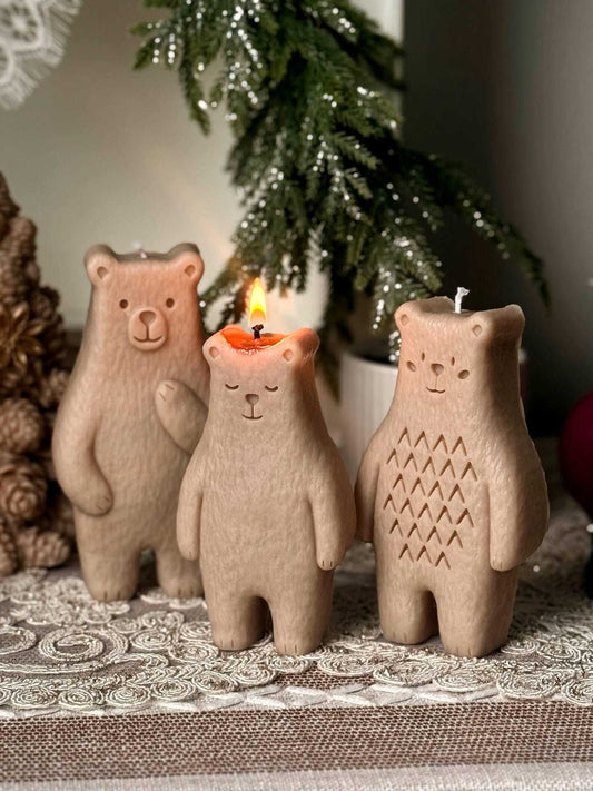 Large Holiday Bear Candles (Set of 3): Unique Christmas Shelf Decor Christmas Decoration Fragrant Nest