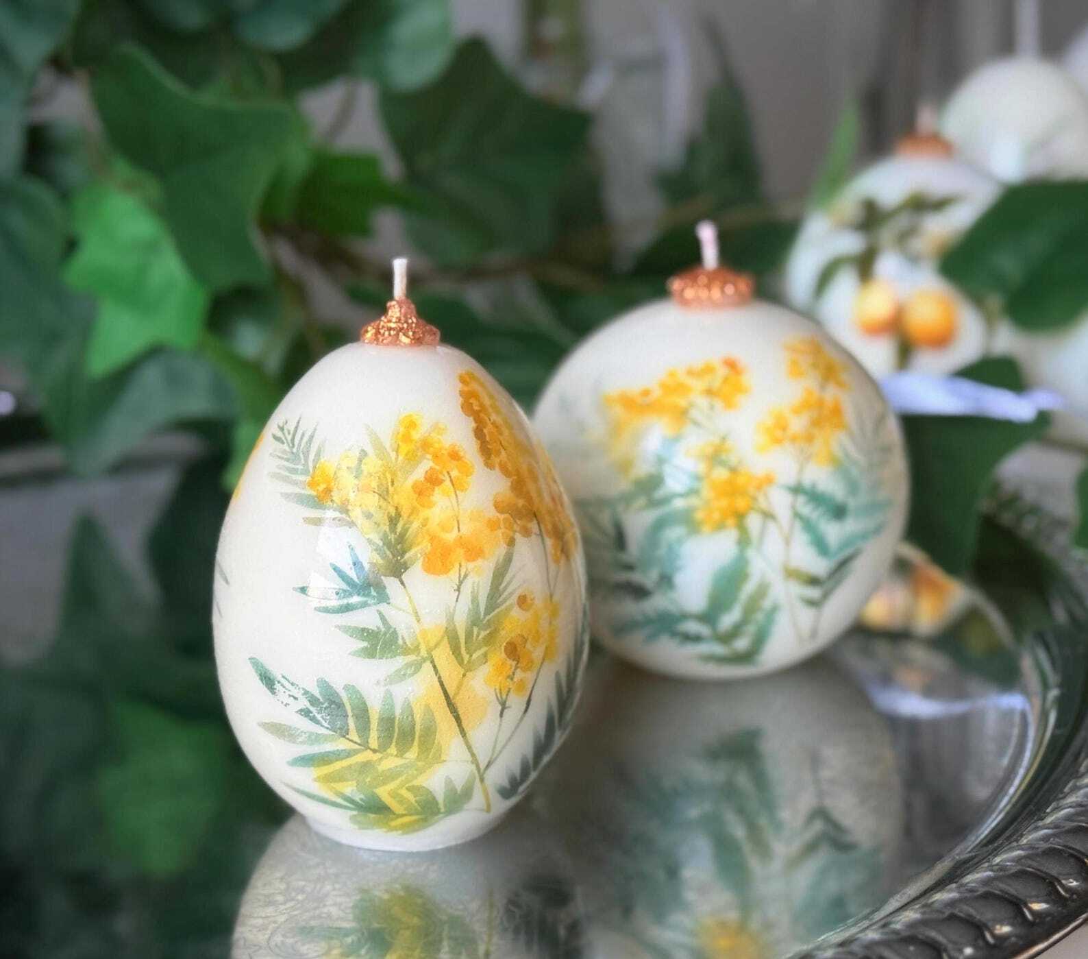 Mimosa Floral Easter Candle: Spring egg holiday Decor - Easter Decorations gift Christmas Decoration Fragrant Nest