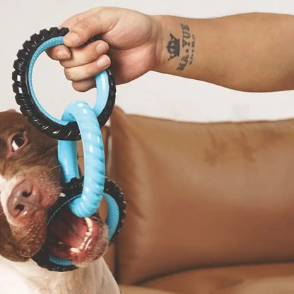Jouet pour chien M-Pets Ring King Triple, anneau triple durable, bleu et noir