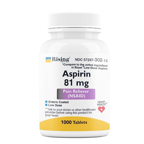 Rising Health Pain Relief - Low Dose Aspirin 81mg For Adults - Compared To Bayers - Enteric Coated Low Strength Aspirin Tablets - Pain Reliever For Minor Aches And Pains - Made In USA Health Care Pasteur Pharmacy