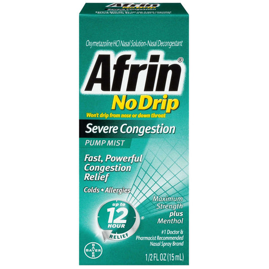 Afrin No Drip Pump Mist Maximum Strength Plus Menthol Severe Congestion 0.5 Fl Oz Medicine & Drugs Pasteur Pharmacy