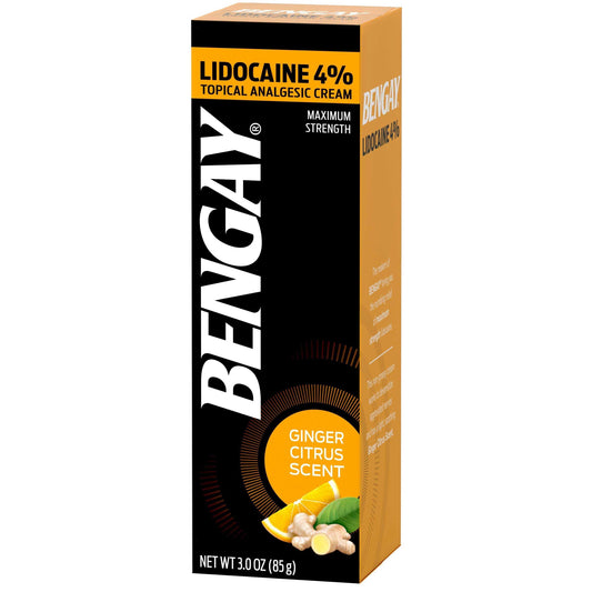 Bengay Lidocaine 4% Maximum Strength Ginger Citrus Scent Topical Analgesic Cream 3 Oz Medicine & Drugs Pasteur Pharmacy