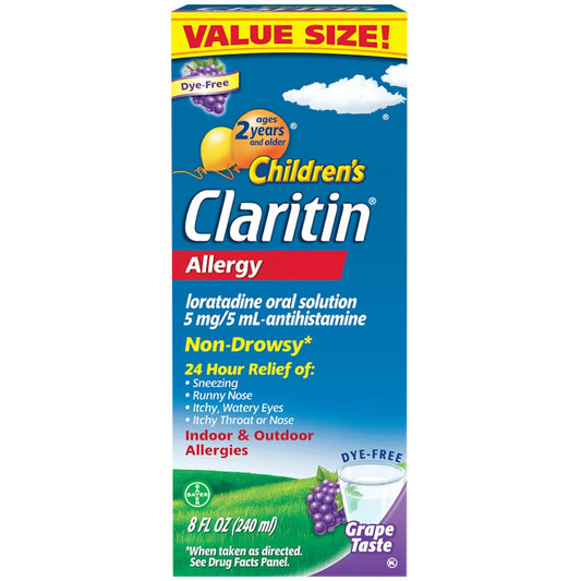 Claritin Indoor & Outdoor Allergies, Non Drowsy, 5 Mg, Grape Taste, Ages 2 Years And Older, Value Size 8 Fl Oz Medicine & Drugs Pasteur Pharmacy