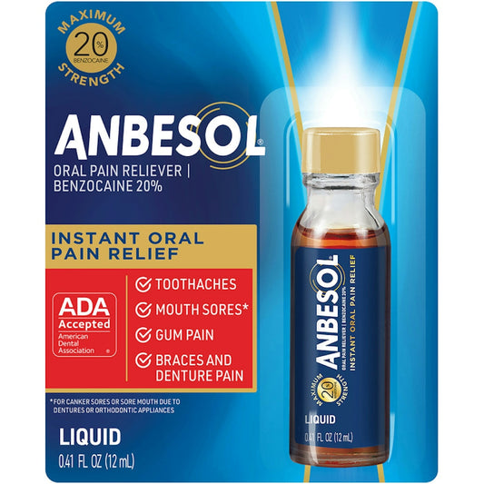Anbesol Instant Oral Pain Relief Maximum Strength Liquid 0.41 Fl Oz Oral Care Pasteur Pharmacy