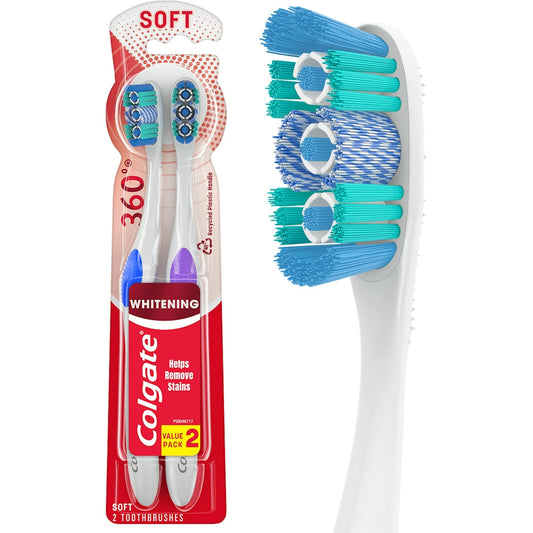 Colgate Optic White Adult Manual Whitening Toothbrush, Soft 2 Pack Multicolor Toothbrushes Pasteur Pharmacy