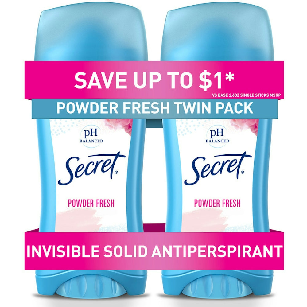 Secret Invisible Solid Antiperspirant And Deodorant, Powder Fresh, Twin Pack, 2.6 Oz. Each Deodorant Pasteur Pharmacy