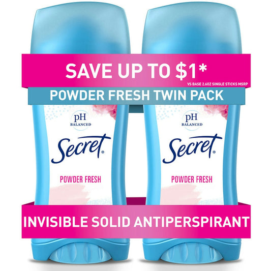 Secret Invisible Solid Antiperspirant And Deodorant, Powder Fresh, Twin Pack, 2.6 Oz. Each Deodorant Pasteur Pharmacy