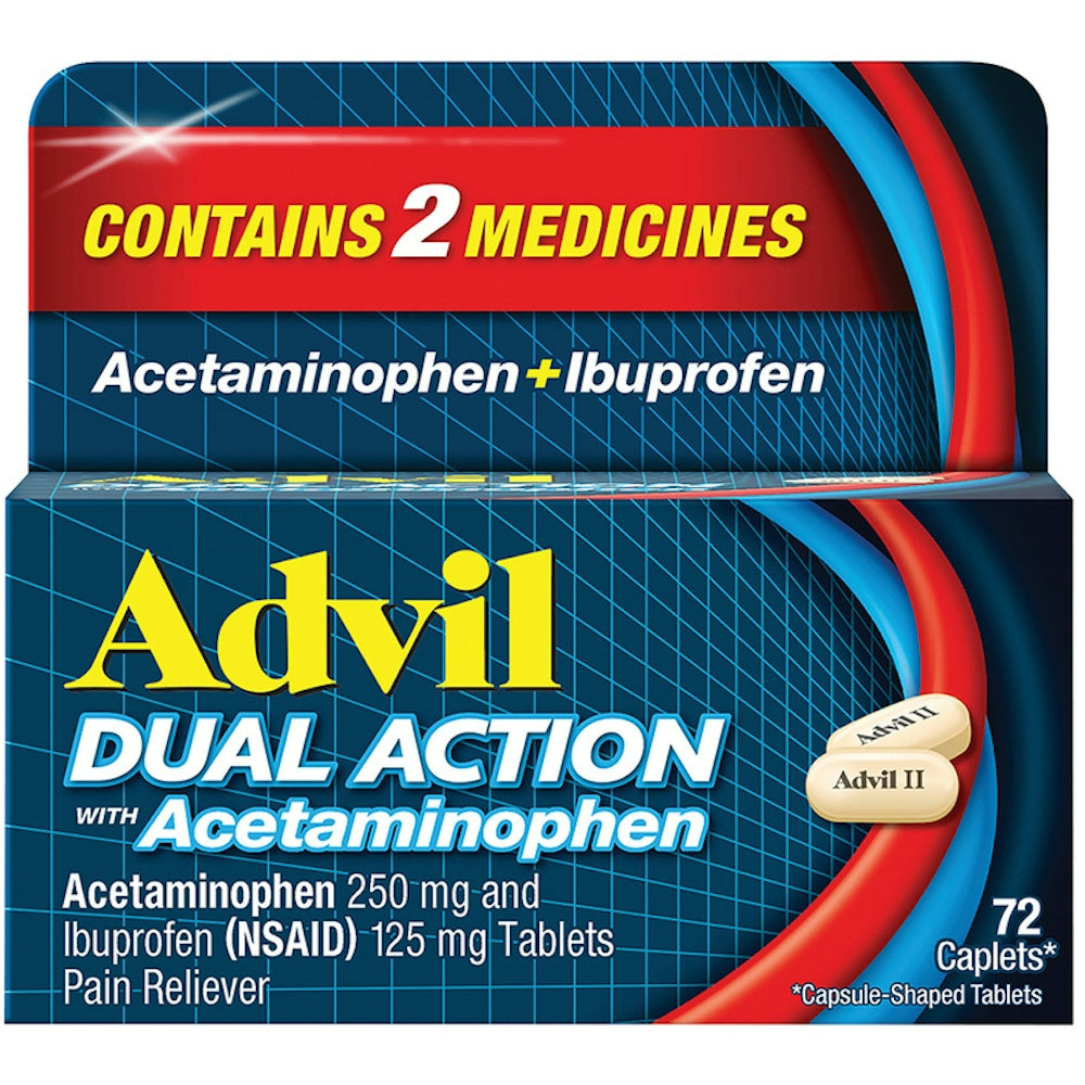 Advil Dual Action Ibuprofen And Acetaminophen Pain Relief Coated Caplets Health & Beauty Pasteur Pharmacy