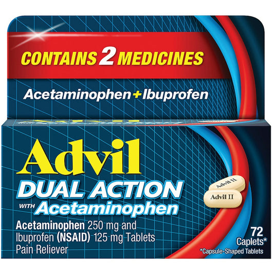Advil Dual Action Ibuprofen And Acetaminophen Pain Relief Coated Caplets Health & Beauty Pasteur Pharmacy
