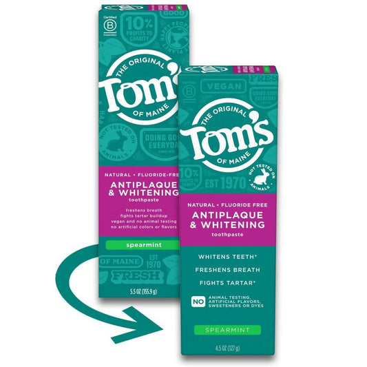 Tom's of Maine Fluoride Free Antiplaque & Whitening Spearmint Toothpaste 4.5 Oz Toothpaste Pasteur Pharmacy