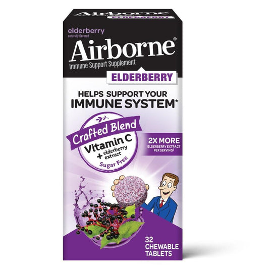 Airborne Vitamin C + Elderberry Immune Support Chewable Tablets Vitamins & Supplements Pasteur Pharmacy