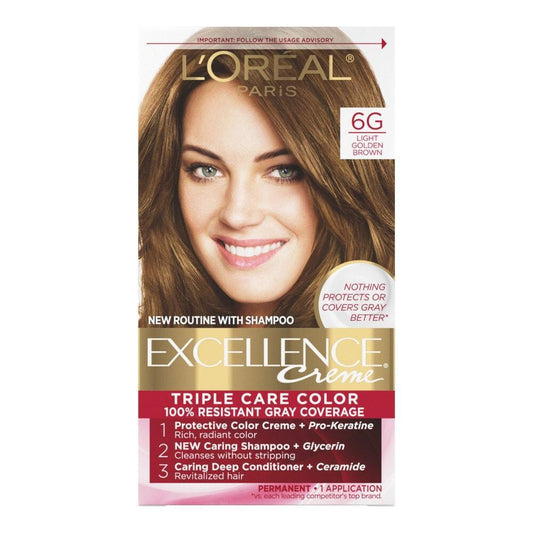 Excellence L'Oreal Paris Triple Protection Permanent Hair Color - 6.3 Fl Oz - 6G Light Golden Brown - 1 Kit Hair Color Pasteur Pharmacy