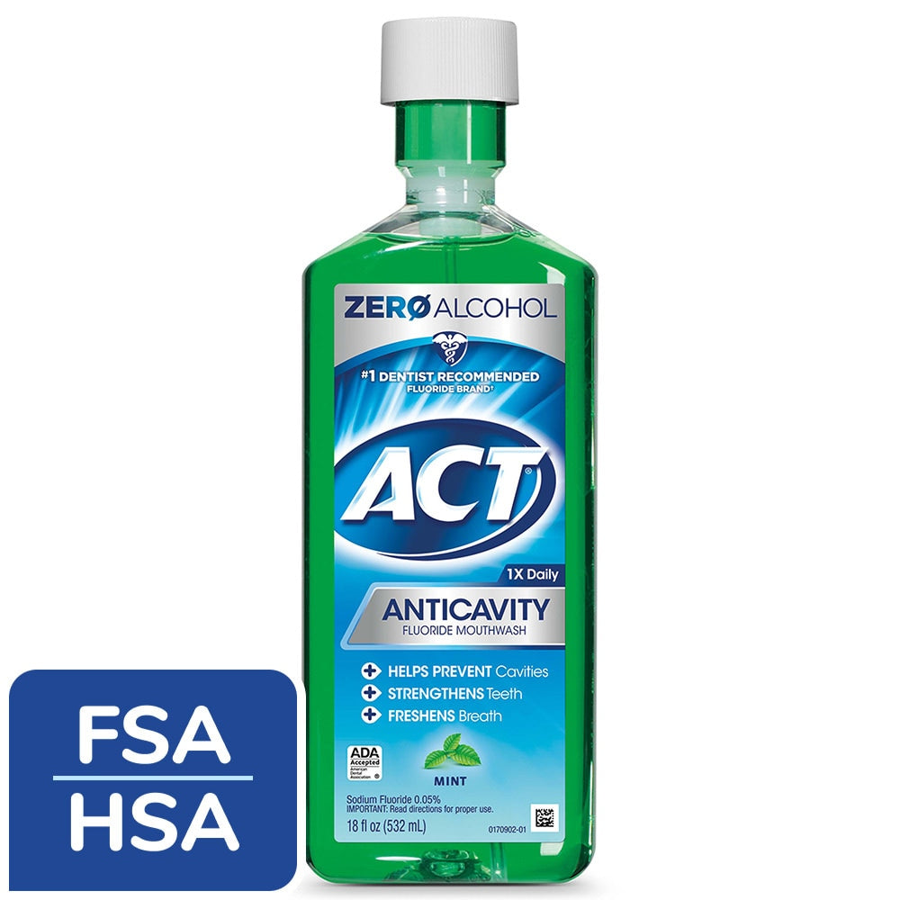 ACT Mouthwash, Fluoride, Anticavity, Zero Alcohol, Mint 18 Fl Oz Mouthwash Pasteur Pharmacy