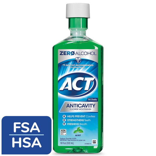 ACT Mouthwash, Fluoride, Anticavity, Zero Alcohol, Mint 18 Fl Oz Mouthwash Pasteur Pharmacy
