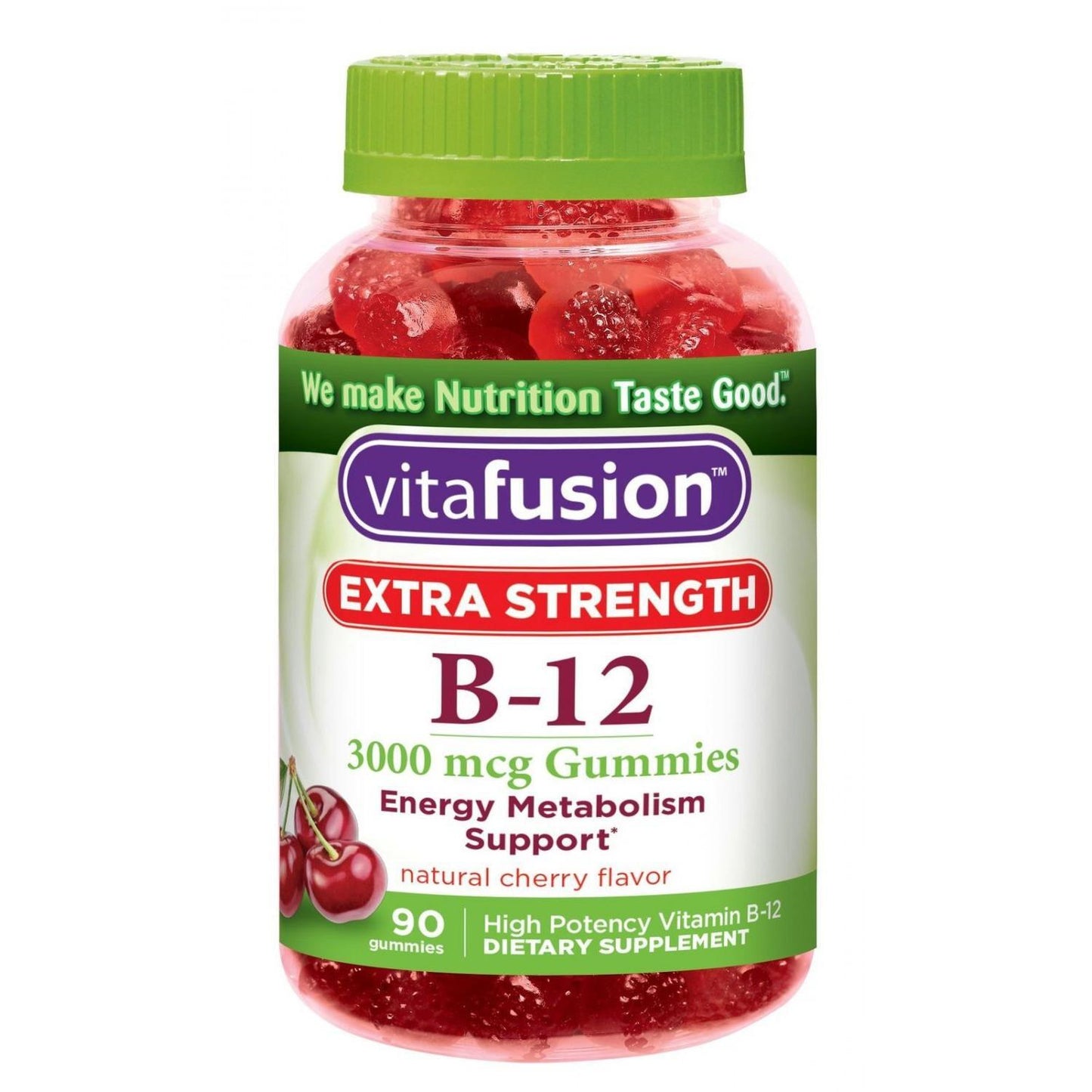 Vitafusion B-12 3000 mcg, Extra Strength Energy Metabolism Support, Natural Cherry Flavor, 90 Gummies Vitamins & Supplements Pasteur Pharmacy