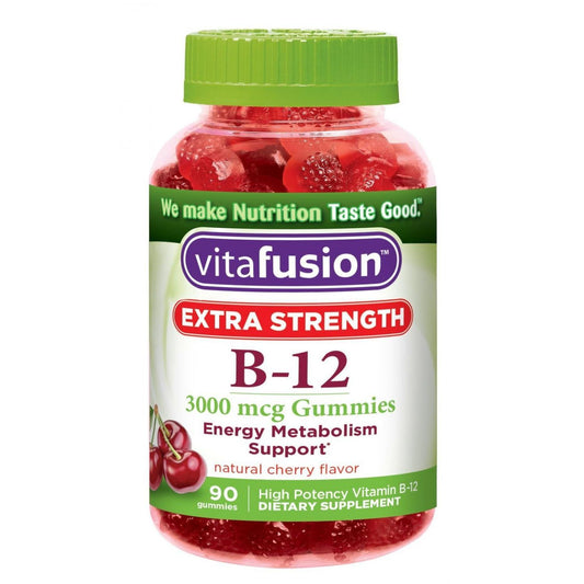 Vitafusion B-12 3000 mcg, Extra Strength Energy Metabolism Support, Natural Cherry Flavor, 90 Gummies Vitamins & Supplements Pasteur Pharmacy