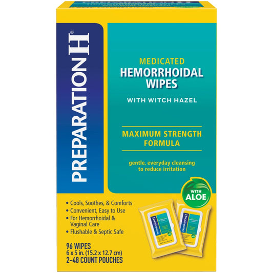 Preparation H® Flushable Medicated Wipes – Maximum Strength with Witch Hazel & Aloe Health & Beauty Pasteur Pharmacy