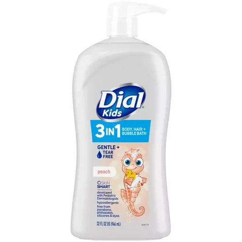 Dial Kids 3-in-1 Body+Hair+Bubble Bath, Peach, 32 Fl Oz Bath & Body Pasteur Pharmacy