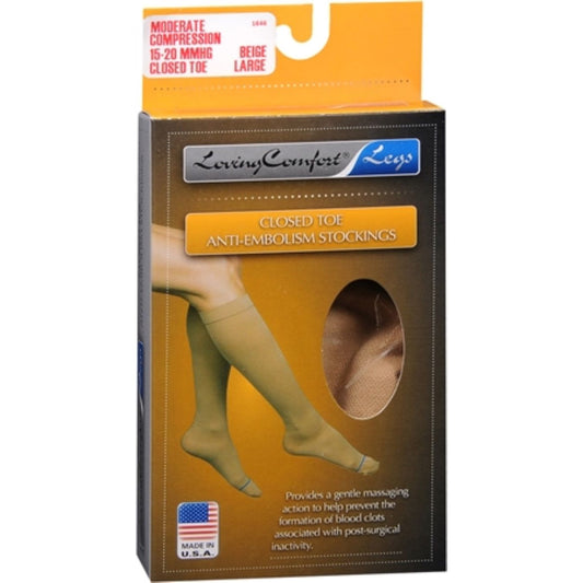 Loving Comfort Anti-Embolism Stockings Knee High Closed Toe Women 15-20 Mmhg Beige Large Personal Care Pasteur Pharmacy