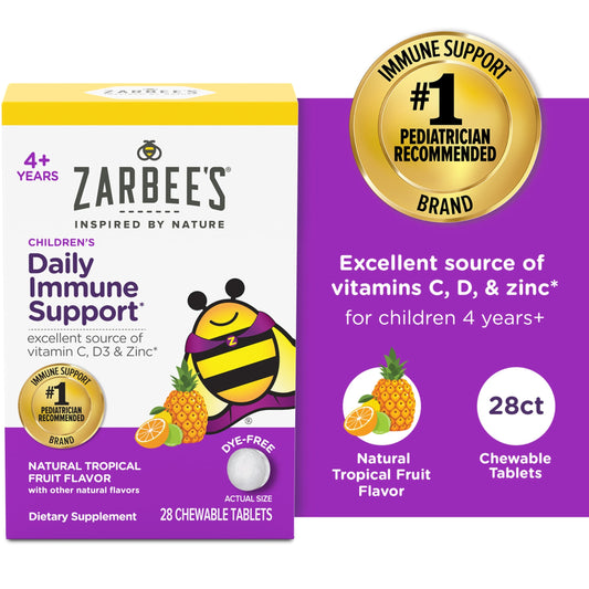 Zarbee's Children's Daily Immune Support, 4+ Years, Natural Tropical Fruit, 28 Chewable Tablets Vitamins & Supplements Pasteur Pharmacy
