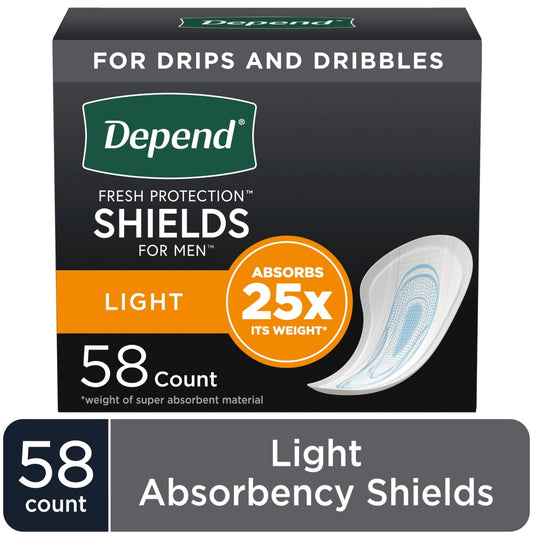 Depend Shields for Men, Incontinence Pads with Light Absorbency, 58 Count Incontinence Aids Pasteur Pharmacy