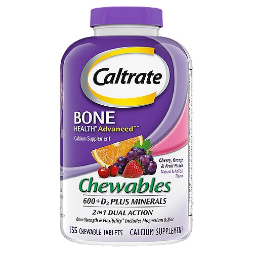 Caltrate 600+D3 Plus Minerals Cherry, Orange & Fruit Punch Chewables Calcium Supplement Vitamins & Supplements Pasteur Pharmacy