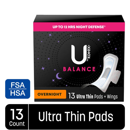 U by Kotex Balance Ultra Thin Overnight Pads with Wings, 13 Count Feminine Pads & Protectors Pasteur Pharmacy