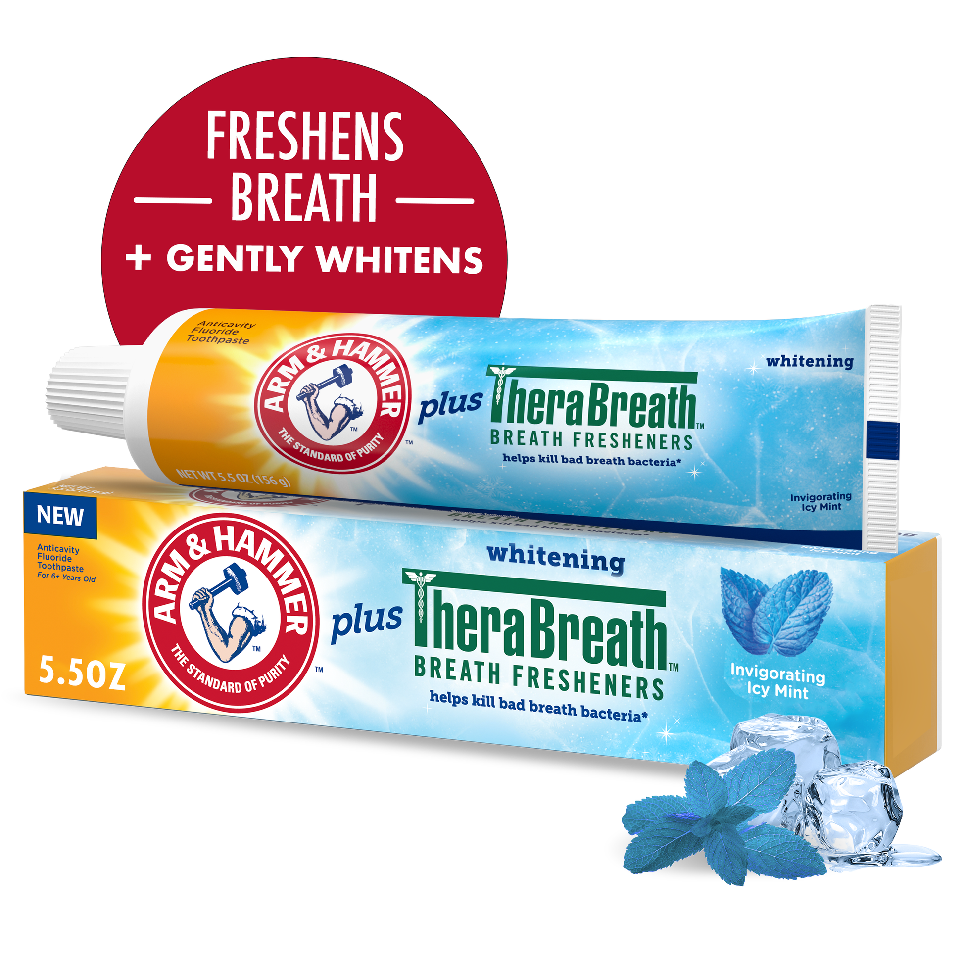Arm & Hammer Plus TheraBreath Toothpaste, Fluoride, Anticavity, Whitening, Breath Fresheners, Invigorating Icy Mint, 5.5 Ounce Toothpaste Pasteur Pharmacy