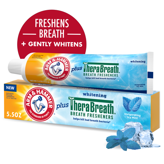 Arm & Hammer Plus TheraBreath Toothpaste, Fluoride, Anticavity, Whitening, Breath Fresheners, Invigorating Icy Mint, 5.5 Ounce Toothpaste Pasteur Pharmacy