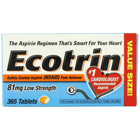 Ecotrin Low Dose Safety Coated Aspirin 81mg, 365 Tablets – Daily Heart Therapy Medicine & Drugs Pasteur Pharmacy