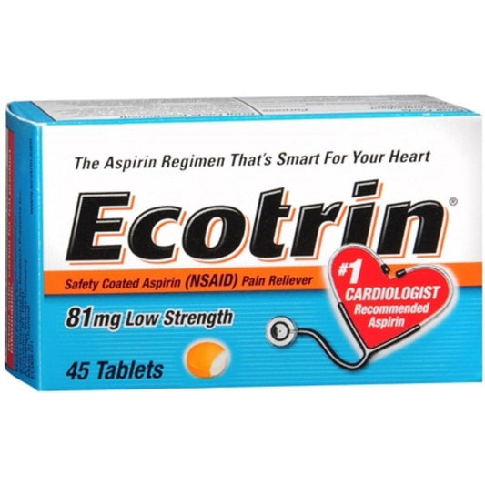 Ecotrin Low Dose Safety Coated Aspirin 81mg, 45 Tablets – Heart Health Support Medicine & Drugs Pasteur Pharmacy