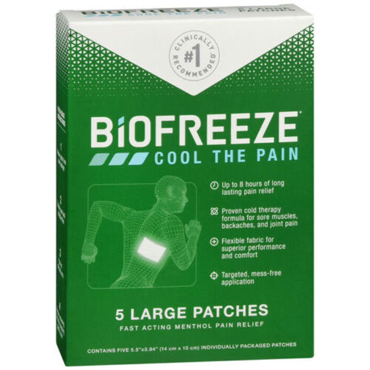 Biofreeze Pain Relief Patch - Large - 5 Count - 5% Menthol Cooling Formula Heating Pads Pasteur Pharmacy