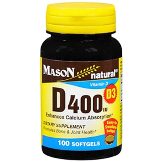 Mason Natural Vitamin D3, 10 Mcg, 100 Softgels Vitamins & Supplements Pasteur Pharmacy