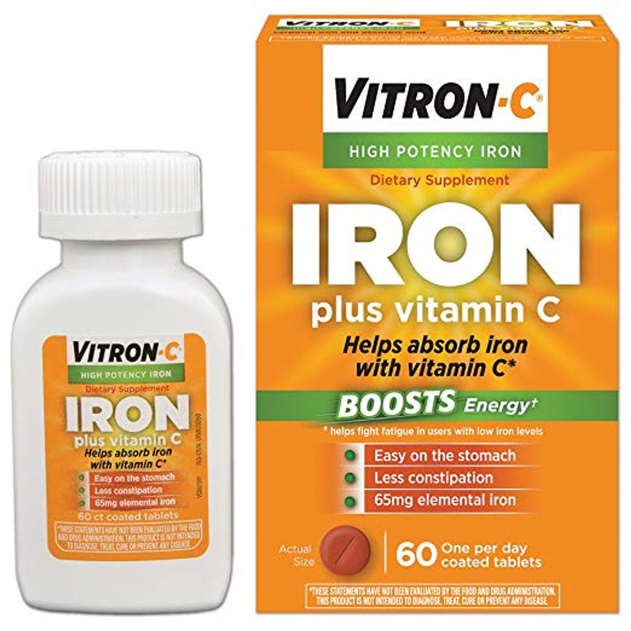 Vitron-C Iron Supplement with Vitamin C, High Potency Iron for Energy Support, 60 Coated Tablets Vitamins & Supplements Pasteur Pharmacy
