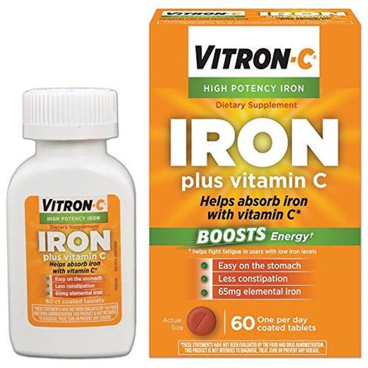 Vitron-C Iron Supplement with Vitamin C, High Potency Iron for Energy Support, 60 Coated Tablets Vitamins & Supplements Pasteur Pharmacy