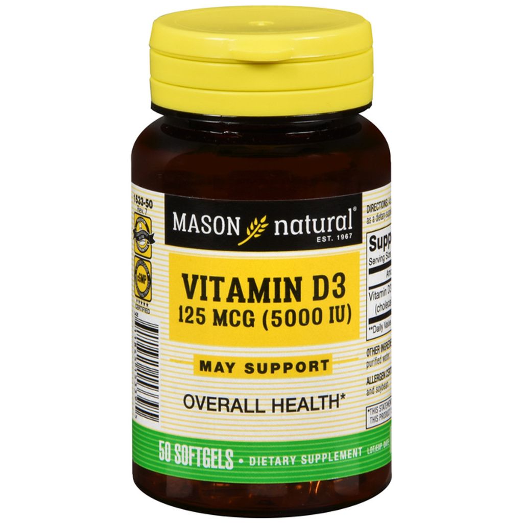 Mason Natural® Advanced Vitamin D3 – 5,000 IU (50 Softgels) Vitamins & Supplements Pasteur Pharmacy