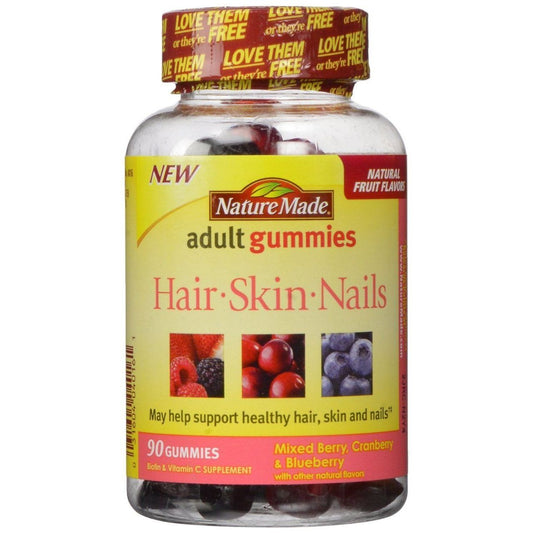Nature Made® Hair, Skin & Nails Adult Gummies – Mixed Berry, Cranberry & Blueberry (90 Count) Vitamins & Supplements Pasteur Pharmacy