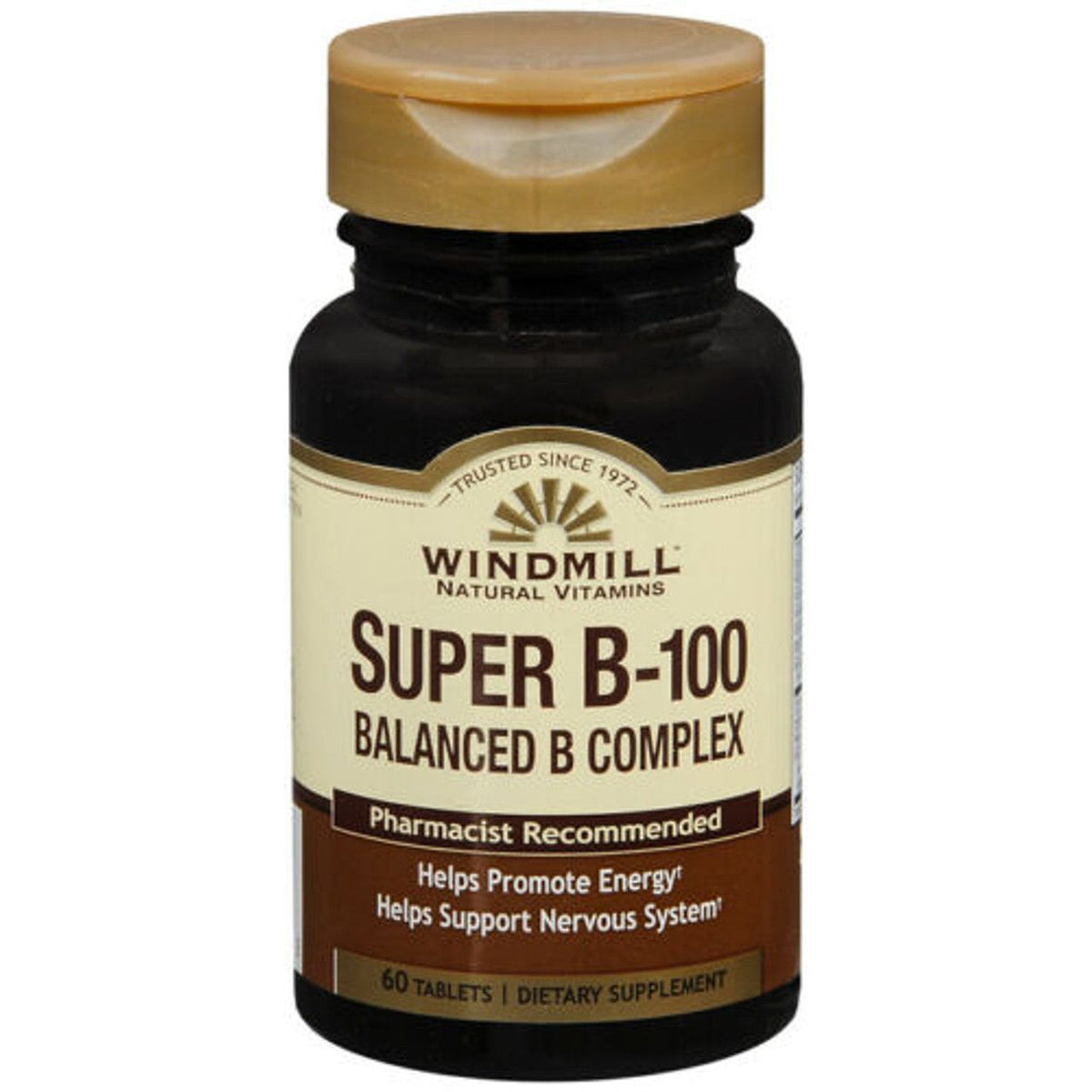 Comprimés de vitamine complexe B équilibrée Windmill Super B100, 60 unités