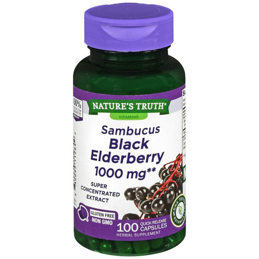 Nature's Truth Sambucus Black Elderberry, 1,000 Mg, 100 Quick Release Capsules Vitamins & Supplements Pasteur Pharmacy